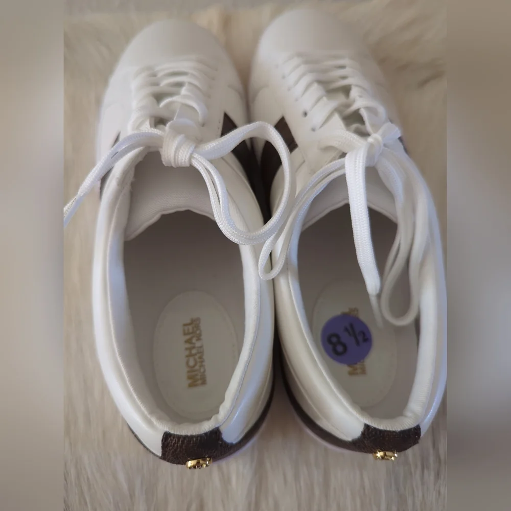 Michael Kors Irving Stripe Lace Up Designer Sneakers Optic White Multi  8.5